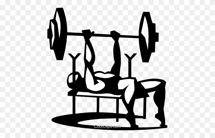 469x480 Man Doing The Bench Press Exercise Royalty Free Vector Clip Art - Workout Equipment Clipart