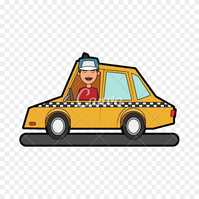 800x800 Hombre Conduciendo Un Taxi Ilustración Vectorial - Taxi Taxi Clipart