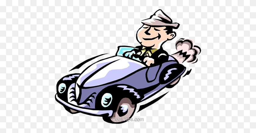 480x375 Hombre Conduciendo Coche Royalty Free Vector Clipart Ilustración - Coche Conduciendo En La Carretera Clipart