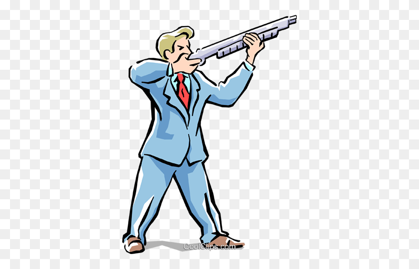 350x480 Man Firing Gun Royalty Free Vector Clip Art Illustration - Trap Shooting Clipart