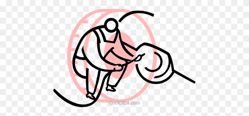 480x331 Man Fixing A Tire Royalty Free Vector Clip Art Illustration - Tire Clipart Black And White