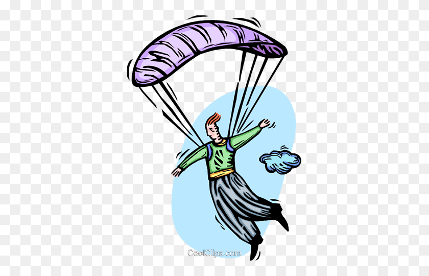 341x480 Hombre Flotando A La Tierra Con Un Paracaídas Royalty Free Vector Clip - Paracaídas Clipart
