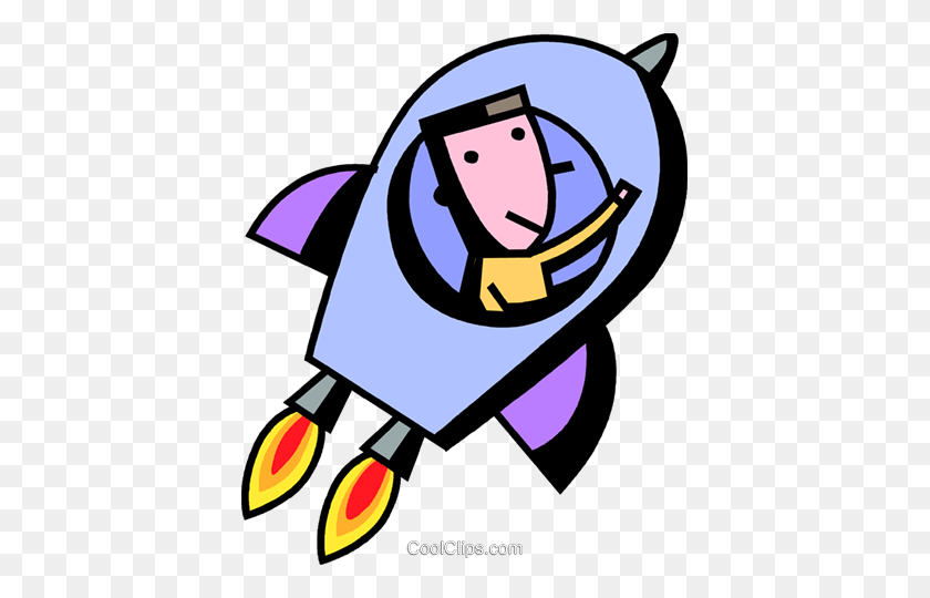 403x480 Man Flying In Rocket Royalty Free Vector Clip Art Illustration - Rocket Clipart