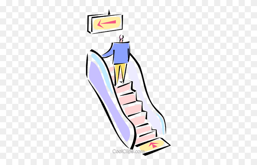 278x480 Man Going Up An Escalator Royalty Free Vector Clip Art - Escalator Clipart