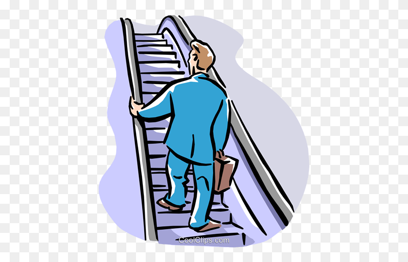 434x480 Man Going Up Escalator Royalty Free Vector Clip Art Illustration - Stay Tuned Clipart