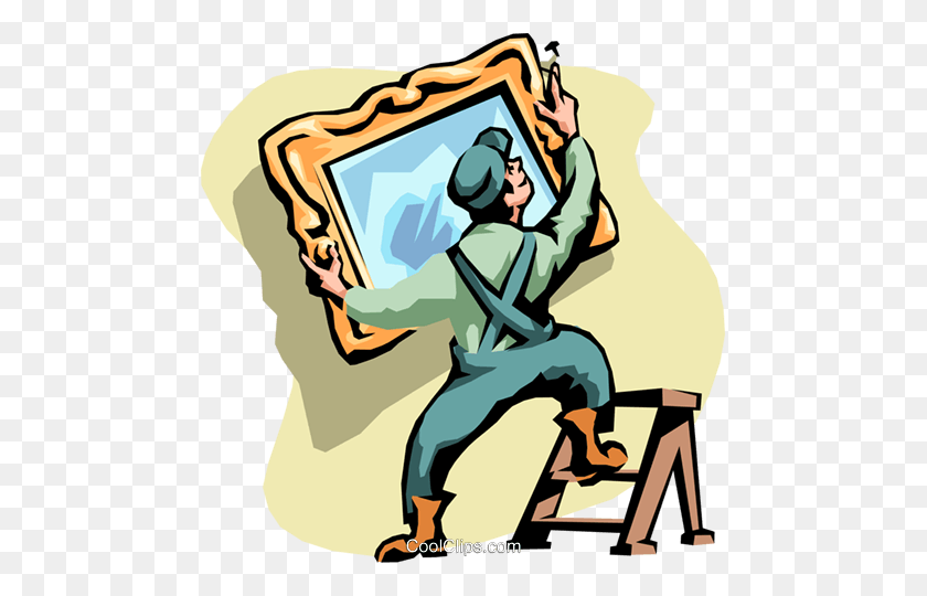 475x480 Man Hanging A Mirror Royalty Free Vector Clip Art Illustration - Mirror Clipart