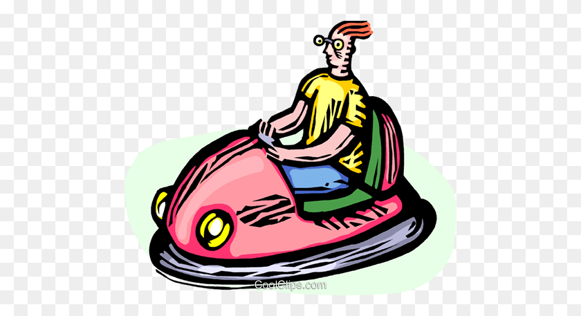 480x397 Man In A Bumper Car Royalty Free Vector Clip Art Illustration - Go Kart Clip Art