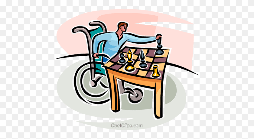 480x402 Man In A Wheelchair Playing Chess Royalty Free Vector Clip Art - Wheelchair Clipart Free