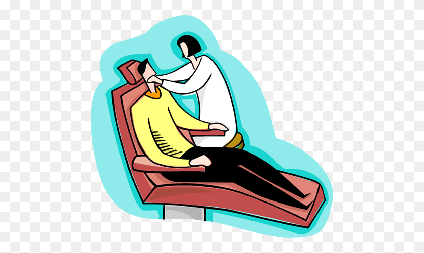 480x441 Man In Dentist Chair Royalty Free Vector Clip Art Illustration - Dental Chair Clipart