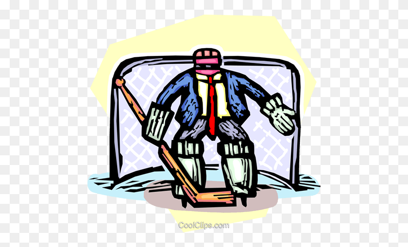 480x449 Man In Nets With Goalie Equipment Royalty Free Vector Clip Art - Goalie Clipart