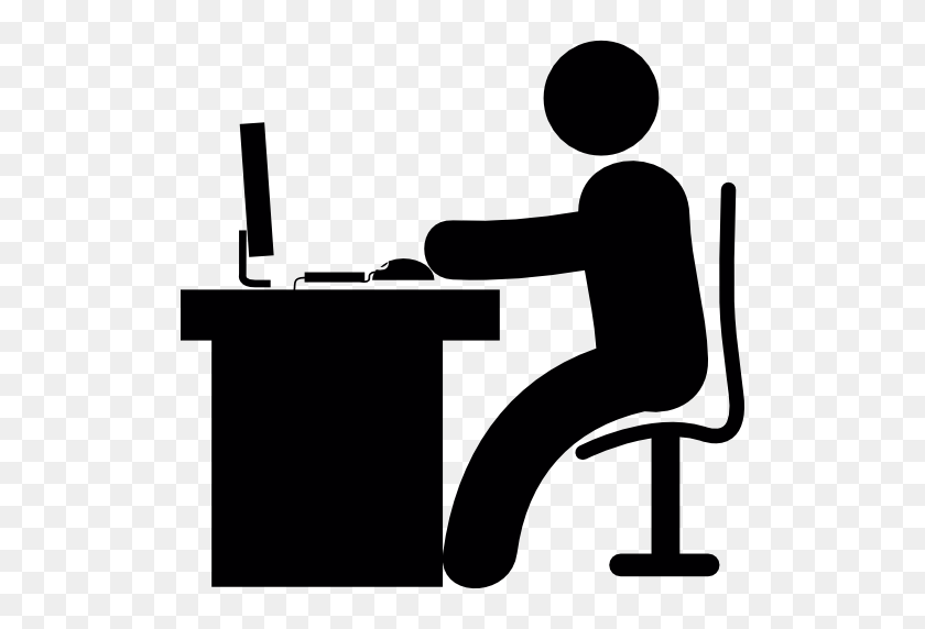512x512 Man In Office Desk With Computer Free People Icons - People Sitting PNG