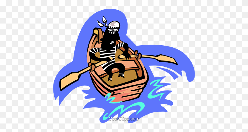 480x389 Man In Row Boat Royalty Free Vector Clip Art Illustration - Row Clipart