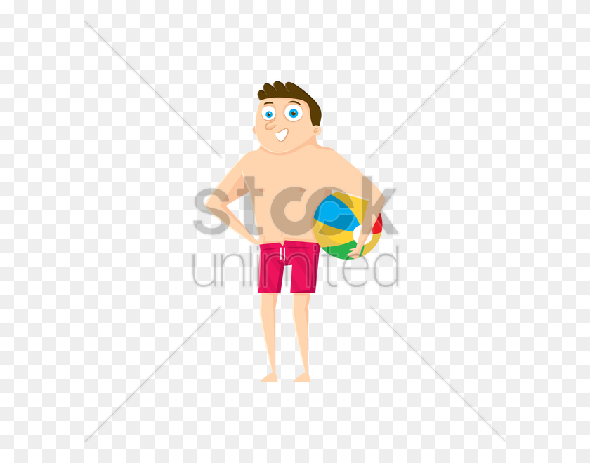 600x600 Hombre En Traje De Baño Sosteniendo Una Pelota De Playa Imagen Vectorial - Traje De Baño Clipart
