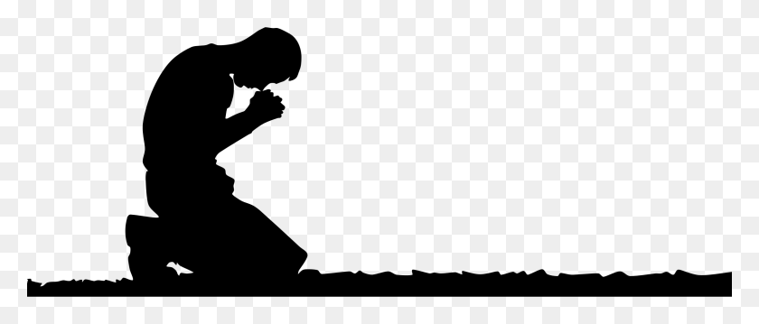 2400x923 Человек На Коленях В Молитве Силуэт Иконы Png - Молиться Png