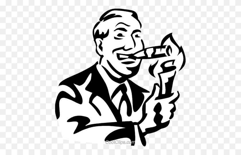 455x480 Hombre Encendiendo Un Cigarro Con Dinero Royalty Free Vector Clipart - Cigar Clipart