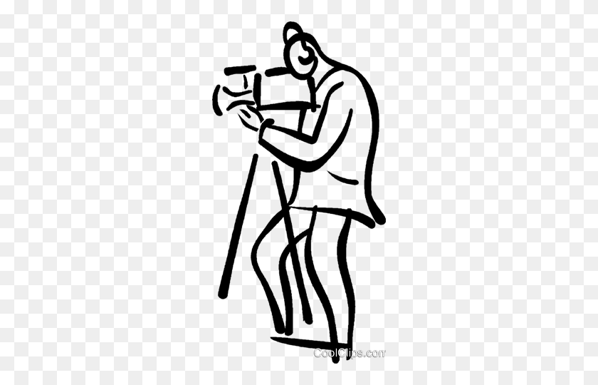 244x480 Man Looking Through A Movie Camera Royalty Free Vector Clip Art - Cameraman Clipart