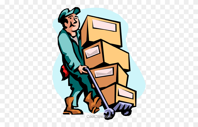 396x480 Man Moving Boxes Royalty Free Vector Clip Art Illustration - Warehouse Clipart