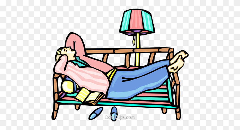 480x395 Man Napping On Couch Royalty Free Vector Clip Art Illustration - Couch Clipart