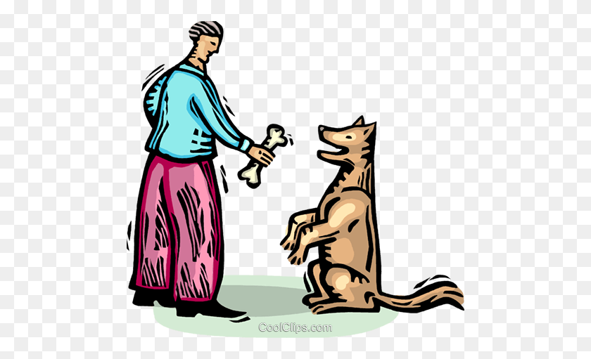 480x451 Man Offering His Pet Dog A Bone Royalty Free Vector Clip Art - Puppy Dog Clipart