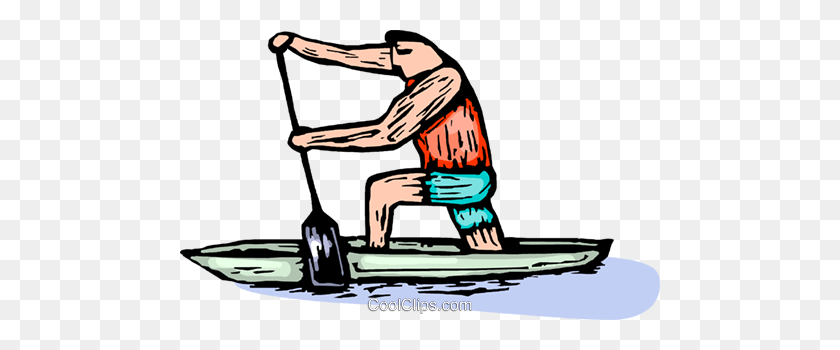 480x290 Man Paddling A Canoe Royalty Free Vector Clip Art Illustration - Canoe Clipart