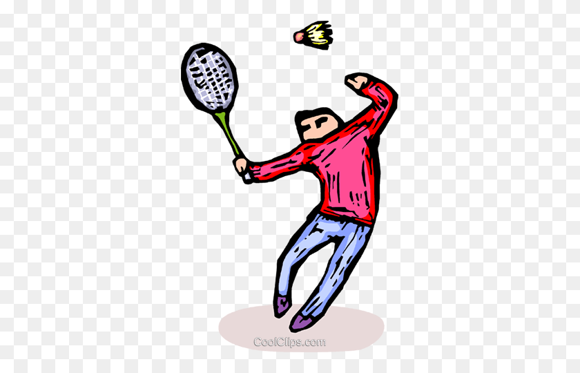 315x480 Man Playing Badminton Royalty Free Vector Clip Art Illustration - Tennis Racquet Clipart