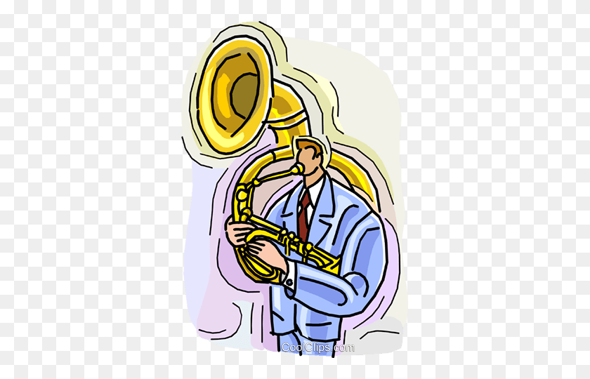 323x480 Man Playing Tuba Royalty Free Vector Clip Art Illustration - Tuba Clipart