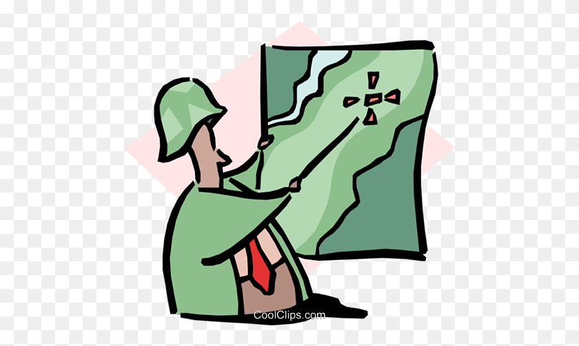 480x443 Man Pointing To Map Royalty Free Vector Clip Art Illustration - Strategy Clipart