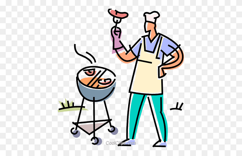 439x480 Man Preparing Food On The Barbecue Royalty Free Vector Clip Art - Man Grilling Clipart