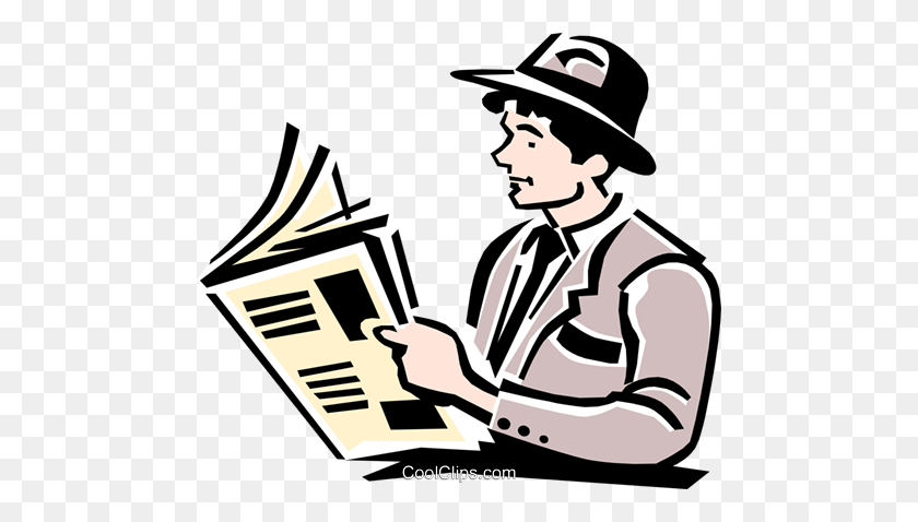 480x418 Man Reading Paper Royalty Free Vector Clip Art Illustration - Reading Newspaper Clipart