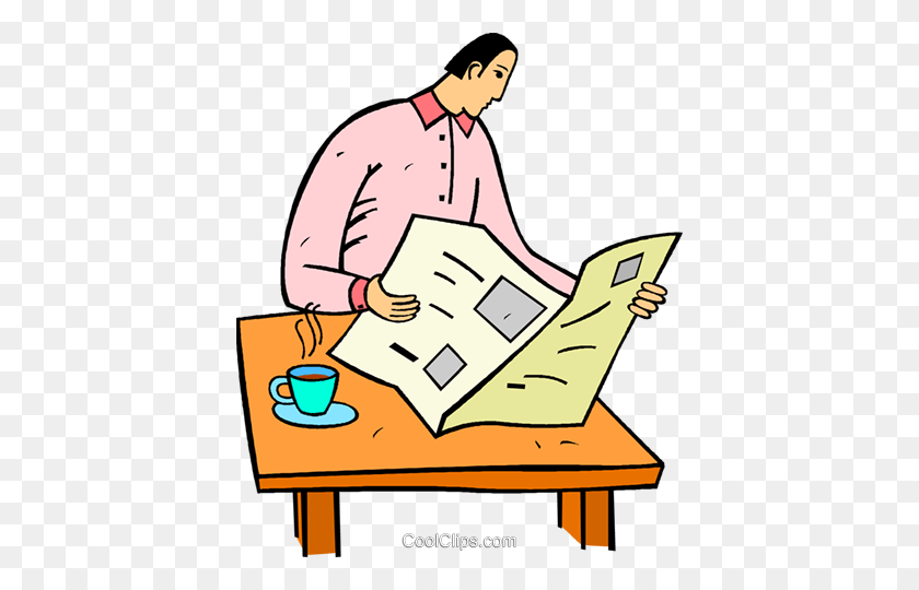 408x480 Man Reading The Newspaper Royalty Free Vector Clip Art - Reading Clipart Images