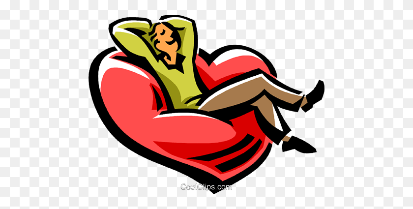 480x365 Man Relaxing In A Heart Shaped Chair Royalty Free Vector Clip Art - Crossed Arms Clipart
