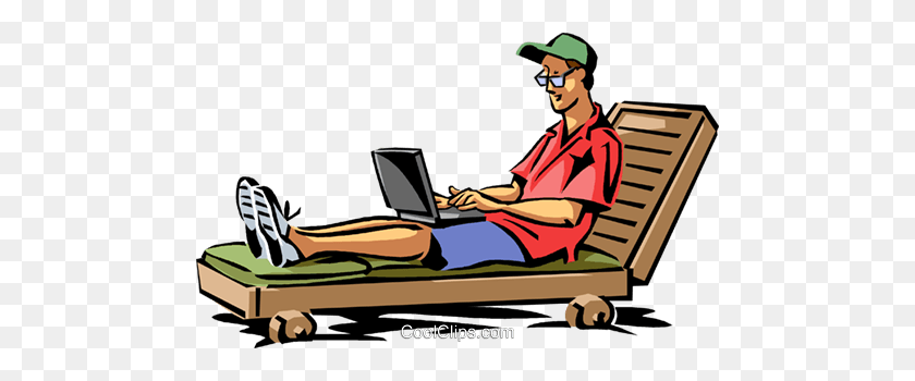 480x290 Man Relaxing In Beach Chair Royalty Free Vector Clip Art - Laptop Clipart