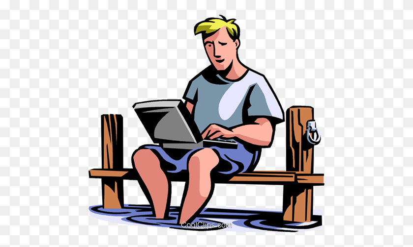 480x444 Человек Отдыхает В Отпуске С Ноутбуком Клипарт В Векторе - Расслабиться Клипарт