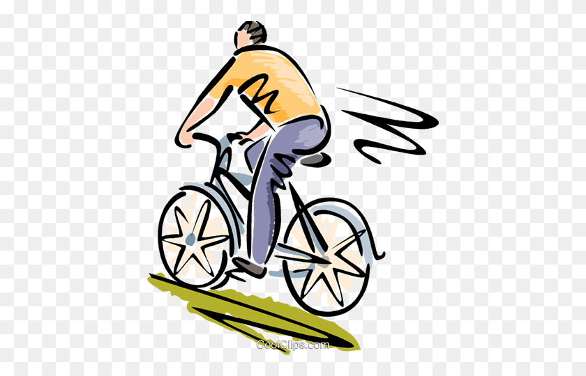 418x480 Man Riding His Bicycle Royalty Free Vector Clip Art Illustration - Clipart Bike Riding