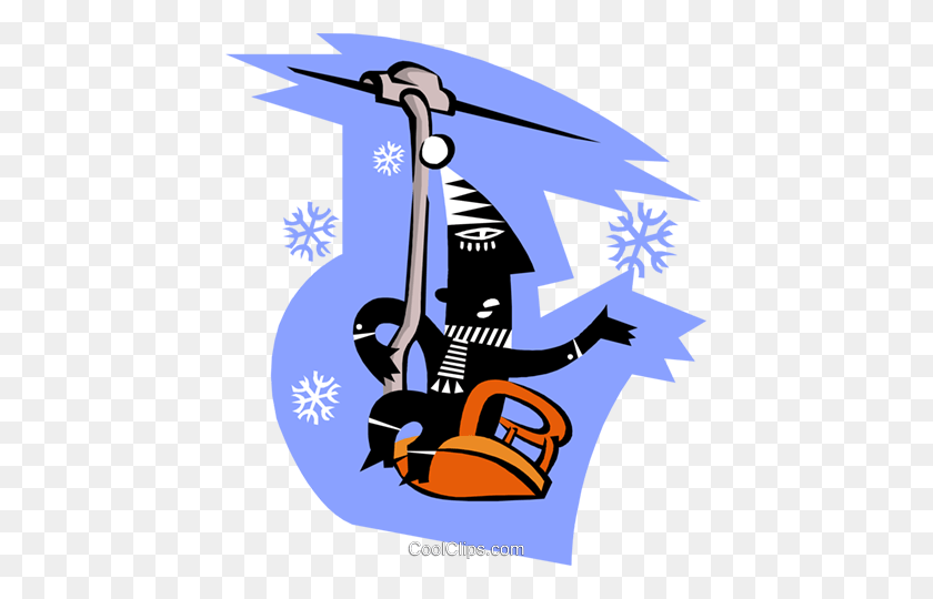 433x480 Man Riding Ski Lift Royalty Free Vector Clip Art Illustration - Ski Lift Clipart