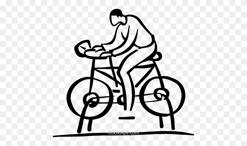 480x438 Man Riding Stationary Bike Royalty Free Vector Clip Art - Exercise Bike Clipart