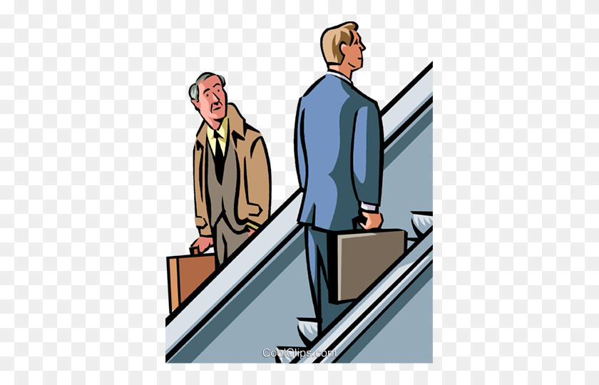 375x480 Man Rising Up The Corporate Ladder Royalty Free Vector Clip Art - Escalator Clipart