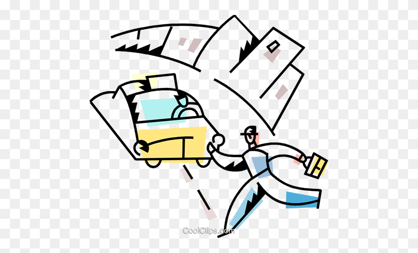 480x449 Hombre Corriendo Por Un Taxi Royalty Free Vector Clipart Illustration - Running Man Clipart