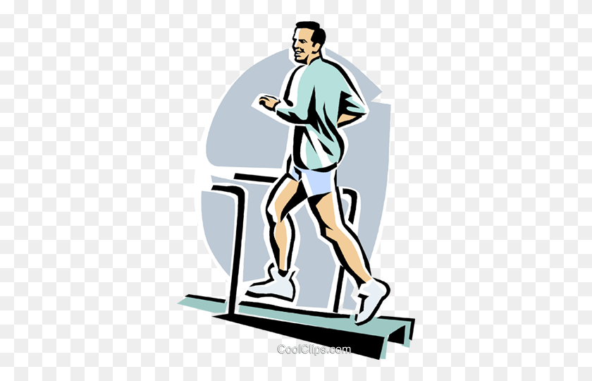 338x480 Man Running On A Treadmill Royalty Free Vector Clip Art - Treadmill Clipart