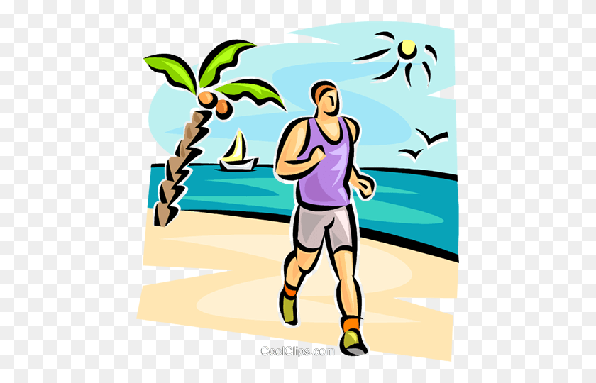 455x480 Hombre Corriendo En La Playa Royalty Free Vector Clipart Ilustración - Corriendo Clipart Png