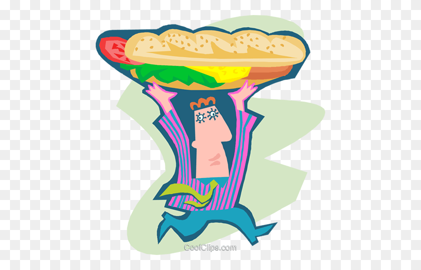 458x480 Man Running With Large Sandwich Royalty Free Vector Clip Art - Sandwich Clipart Free