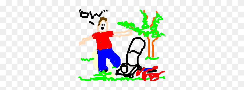 300x250 Man Runs Over Foot With Lawn Mower Drawing - Man Mowing Lawn Clipart