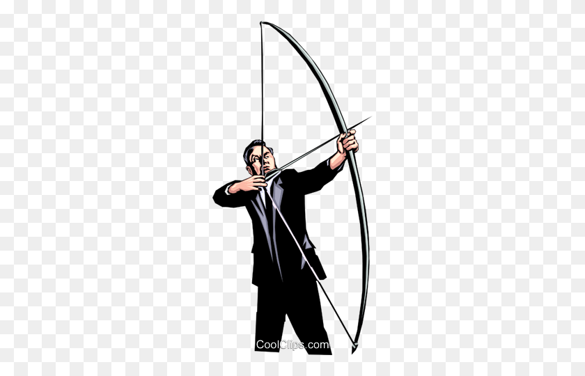 230x480 Man Shooting An Arrow Royalty Free Vector Clip Art Illustration - Take A Bow Clipart