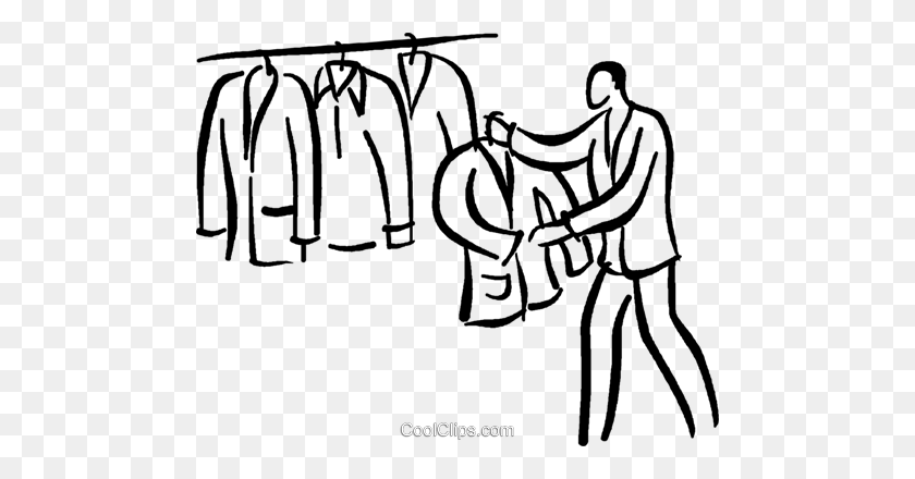 480x380 Man Shopping For A Suit Royalty Free Vector Clip Art Illustration - Shopping Clipart Black And White