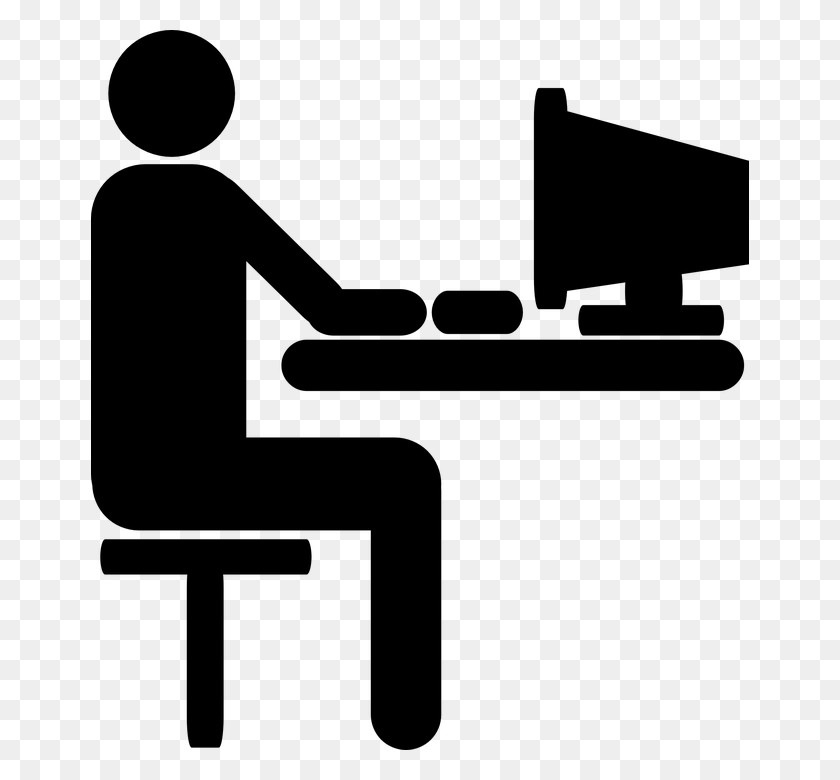 658x720 Человек, Сидящий За Компьютером Клипарт Черно-Белые Картинки - Стол Клипарт Черно-Белый