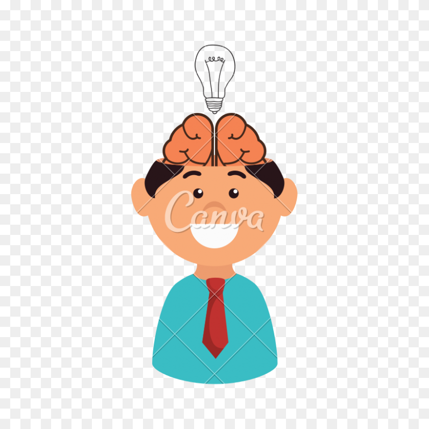 800x800 Man Smiling Bulb Brain Vector Icon Illustration - Brain Vector PNG
