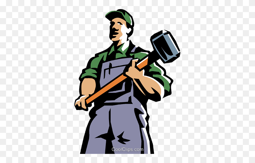 349x480 Man Standing With A Sledgehammer Royalty Free Vector Clip Art - Sledge Hammer Clipart