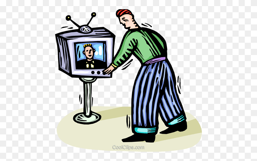 480x467 Man Turning The Tv Channels Royalty Free Vector Clip Art - Announcer Clipart