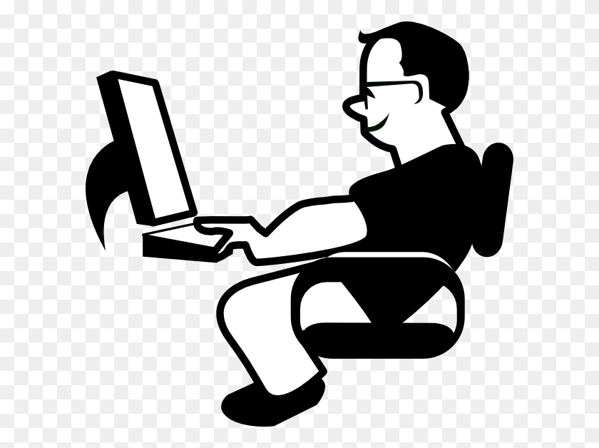 600x568 Man Using Computer Png, Clip Art For Web - Computer Clipart Black And White