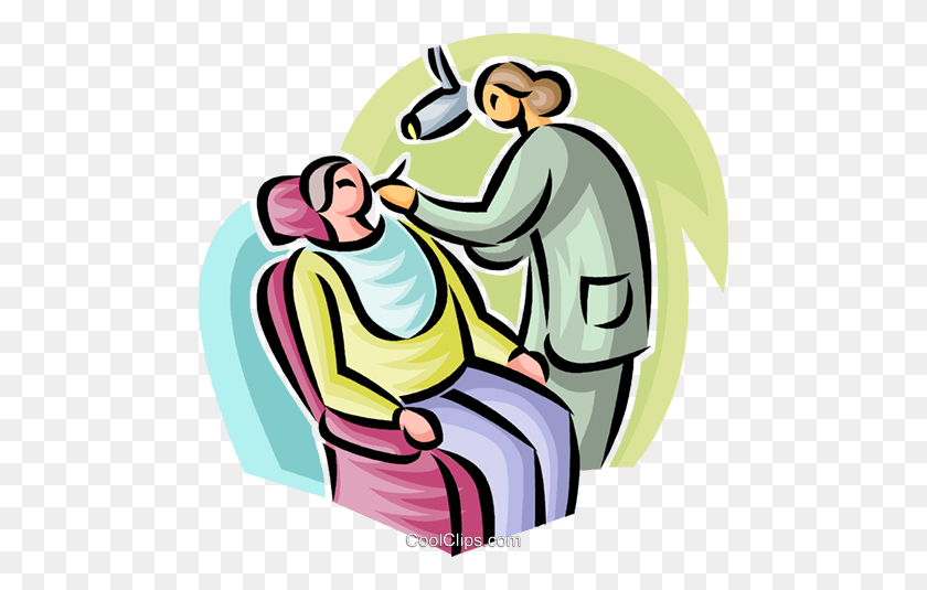 480x475 Hombre De Visita Al Dentista Royalty Free Vector Clipart Illustration - Dentist Clipart